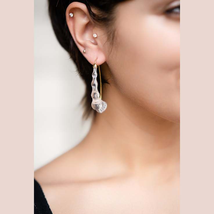 14K Yellow Gold Over Sterling Silver Wishbone Bamboo Acrylic Earrings