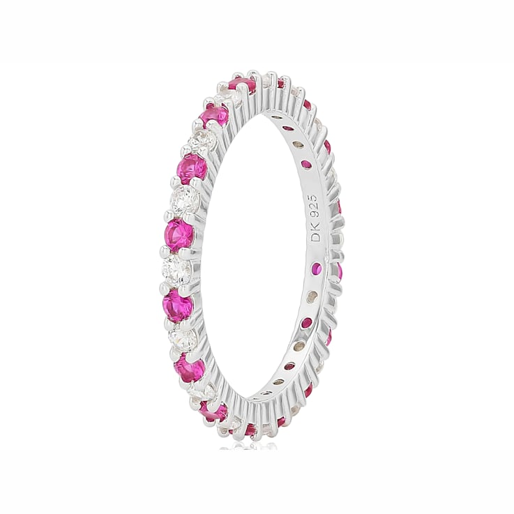 Ruby Color CZ Eternity Band Ring In Sterling Silver 1.76ctw