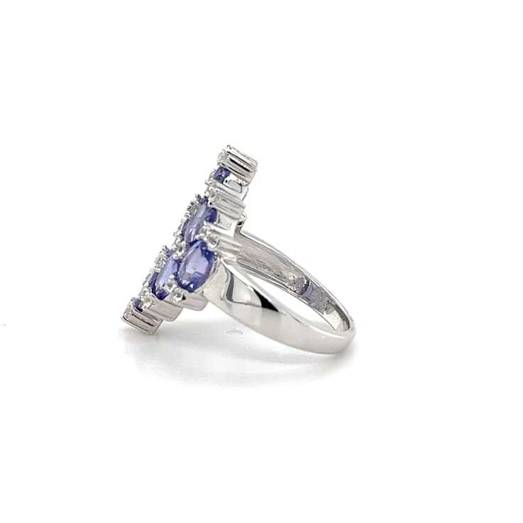Rhodium Over Sterling Silver Oval Tanzanite and White Zircon Ring 4.06ctw
