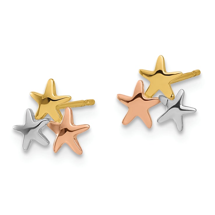 14k Yellow Gold and Rhodium Over 14k Yellow Gold Polished 8.6mm Stars
Stud Earrings