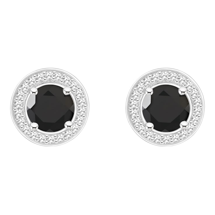 6mm Round Black Onyx 1/5 ctw Diamond Rhodium Over Sterling Silver Halo
Stud Earrings