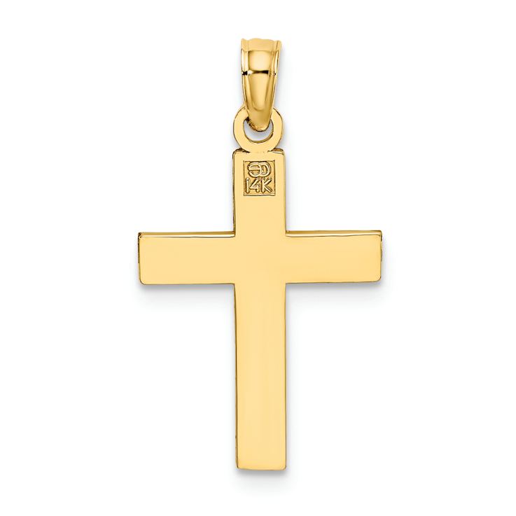 14k Yellow Gold Diamond-Cut Block Cross Charm