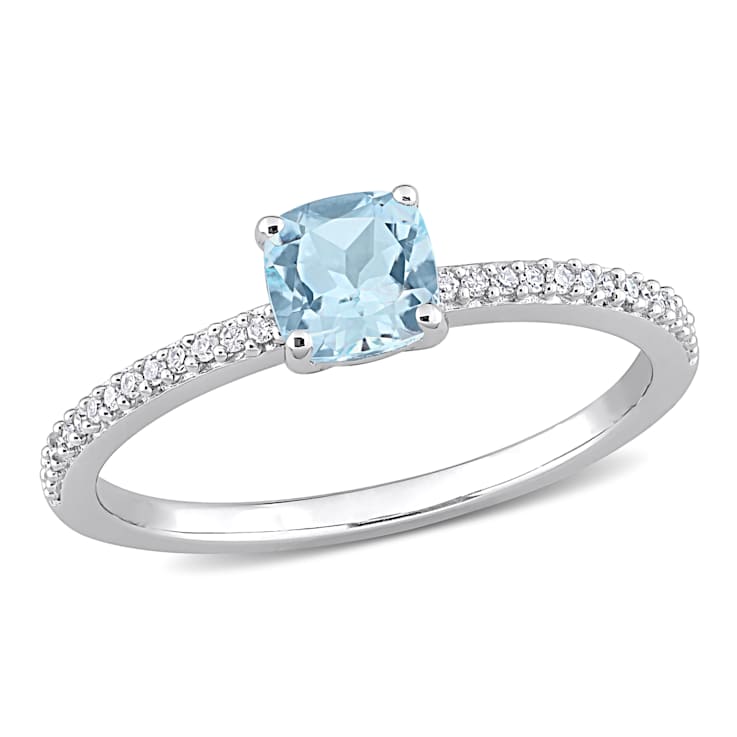 Sky Blue Topaz & Diamond 10K White Gold Ring 0.88ctw