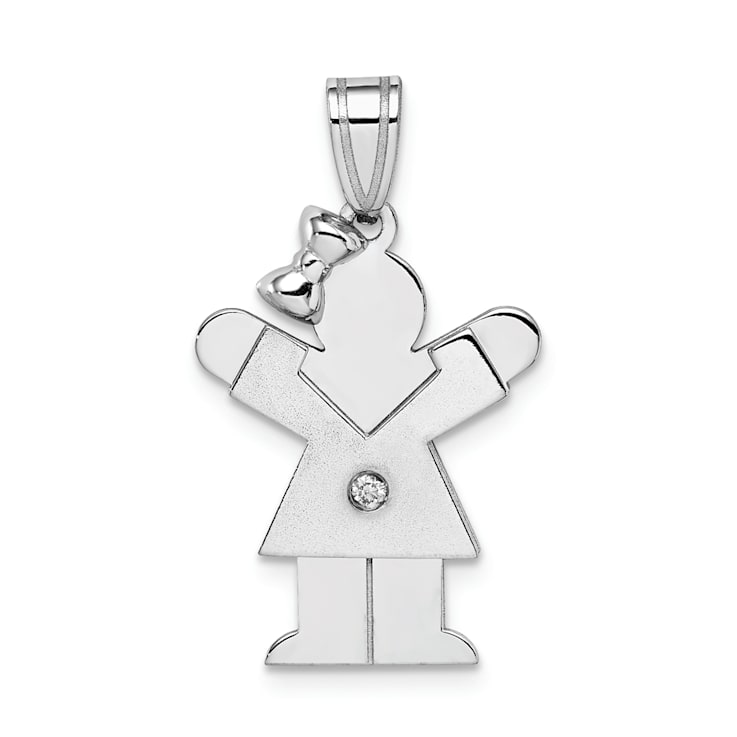Rhodium Over 14k White Gold Satin Diamond Kid with Bow Pendant