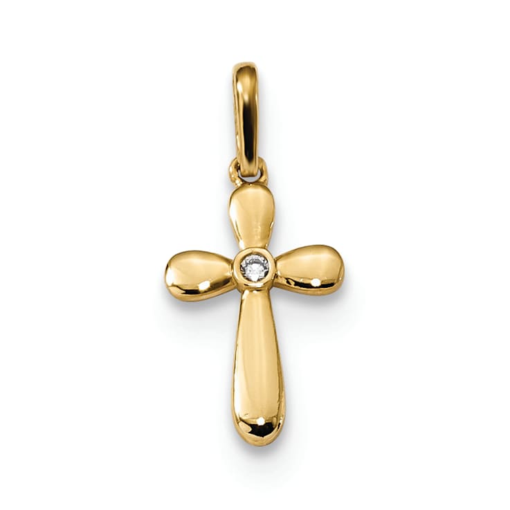 14k Yellow Gold Children's Cross Pendant with Cubic Zirconia stone
