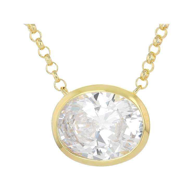 Bezel Set Oval CZ Necklace In 18K Gold Over Sterling Silver