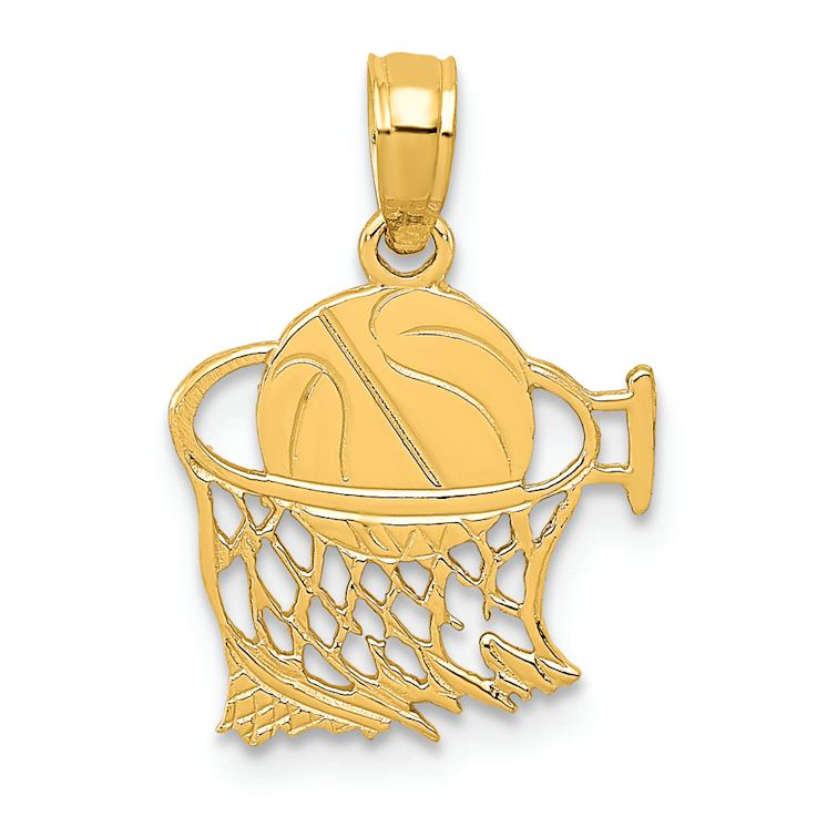 14k Yellow Gold Textured Basketball in Net Pendant