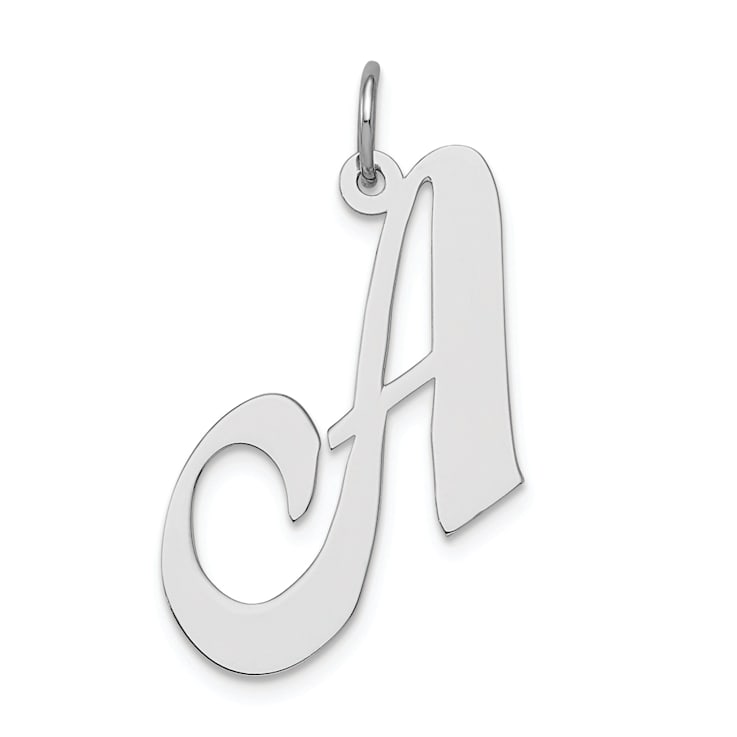 Rhodium Over Sterling Silver Fancy Script Letter A Initial Charm