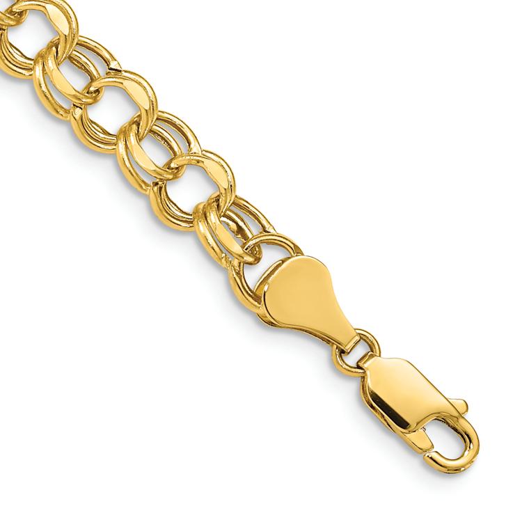10k Yellow Gold 6.5mm Diamond-Cut Double Link Charm Bracelet