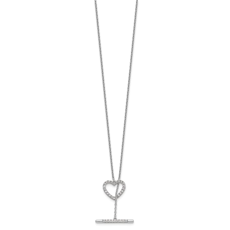 Rhodium Over 14K White Gold Lab Grown Diamond Heart Toggle Necklace