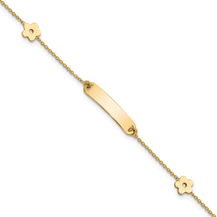 14K Yellow Gold Polished ID with Flower Childrens Bracelet