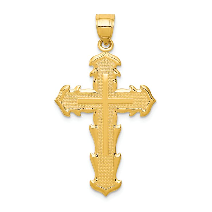 14k Yellow Gold Textured Reversible Passion Cross Pendant
