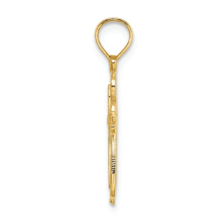 14k Yellow Gold Polished and Textured Cut-Out Cross Pendant