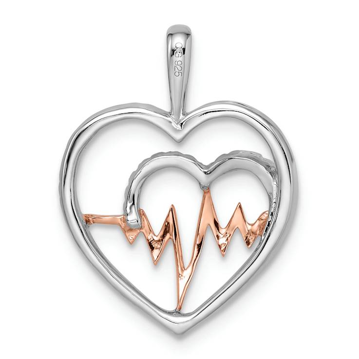 14K Two-tone Gold  Diamond Heart with Beat Pendant