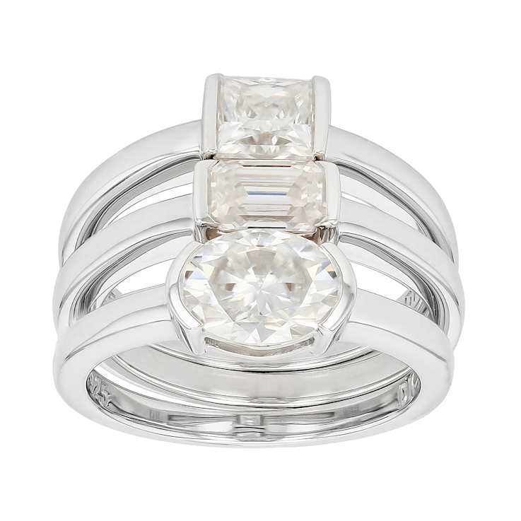 Moissanite Stackable Ring Set In Platinum-Enhanced Sterling Silver
2.88ctw Diamond Equivalent Weight