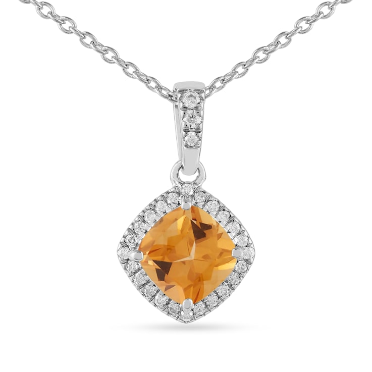 Yellow Cushion Citrine with Moissanite Accents Rhodium Over Silver
Citrine Pendant with Necklace