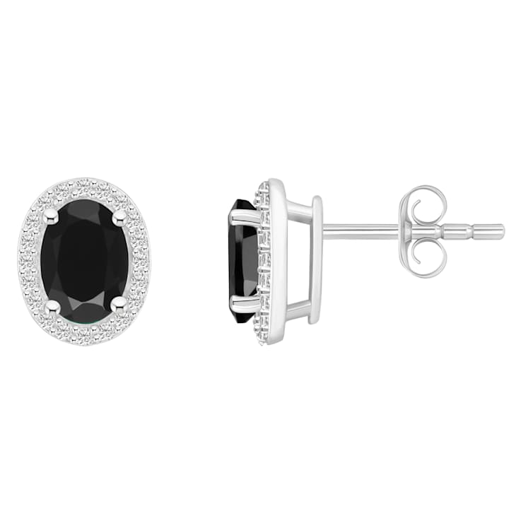7x5mm Oval Black Onyx And Created White Sapphire 10k White Gold Halo
Stud Earrings