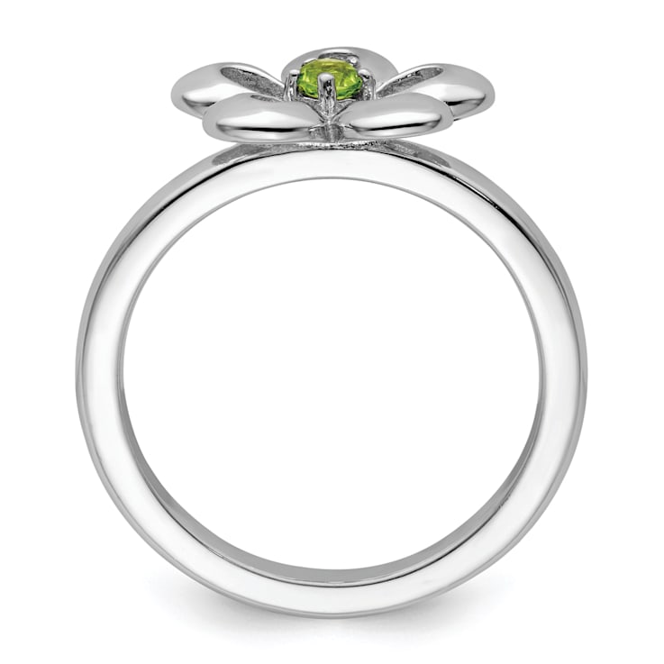 Sterling Silver Stackable Expressions Polished Flower Peridot Ring 0.12ctw