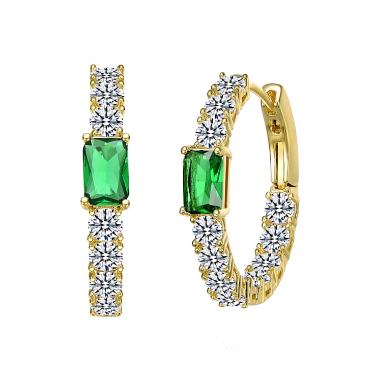 Emerald Color CZ Inside-Out Hoop Earrings In 14K Gold Over Brass