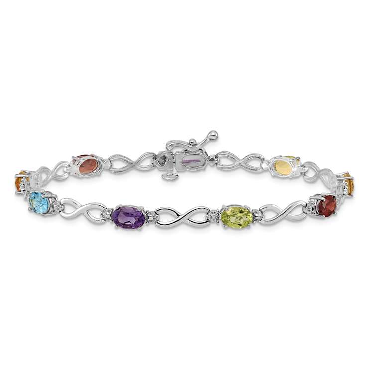 Rhodium Over 10k White Gold Multi-Gemstone and Diamond Infinity Bracelet