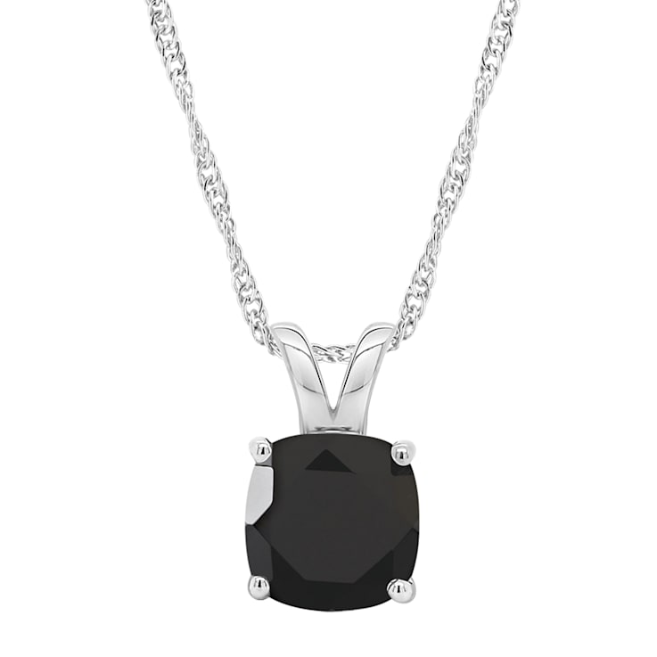 8mm Cushion Black Onyx Rhodium Over Sterling Silver Pendant With Chain