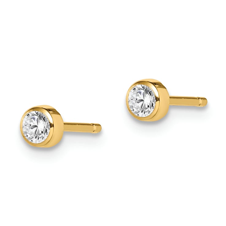 14K Yellow Gold 3mm Cubic Zirconia Bezel Post Earrings