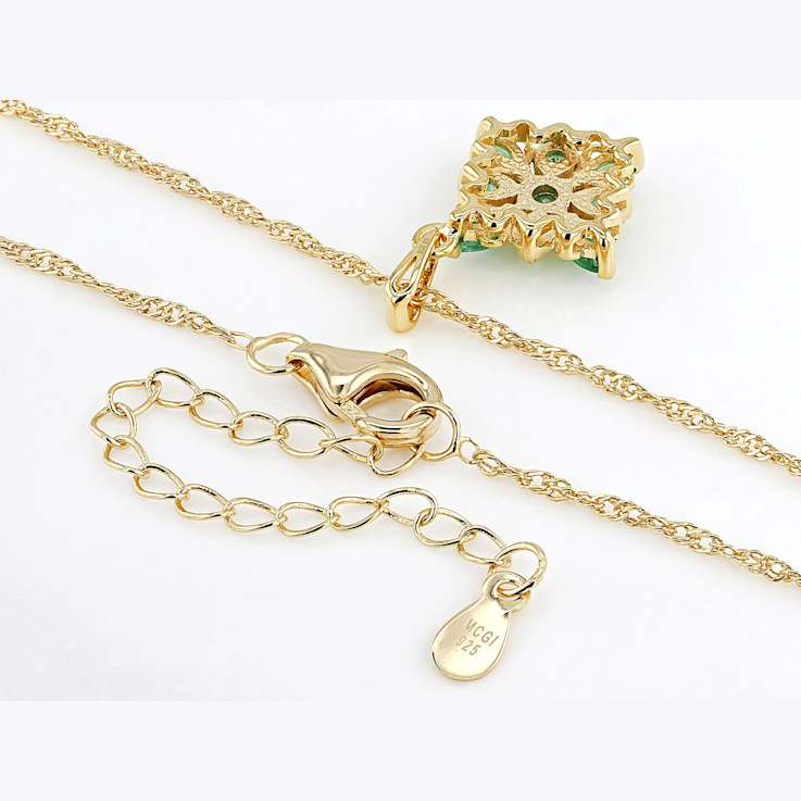 Emerald Marquise And Round Pendant Necklace In 18K Gold Over Sterling Silver