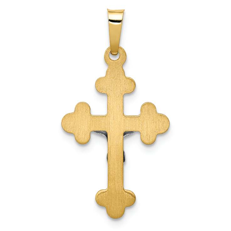 14K Two-tone Gold Polished Brushed Budded INRI Crucifix Pendant