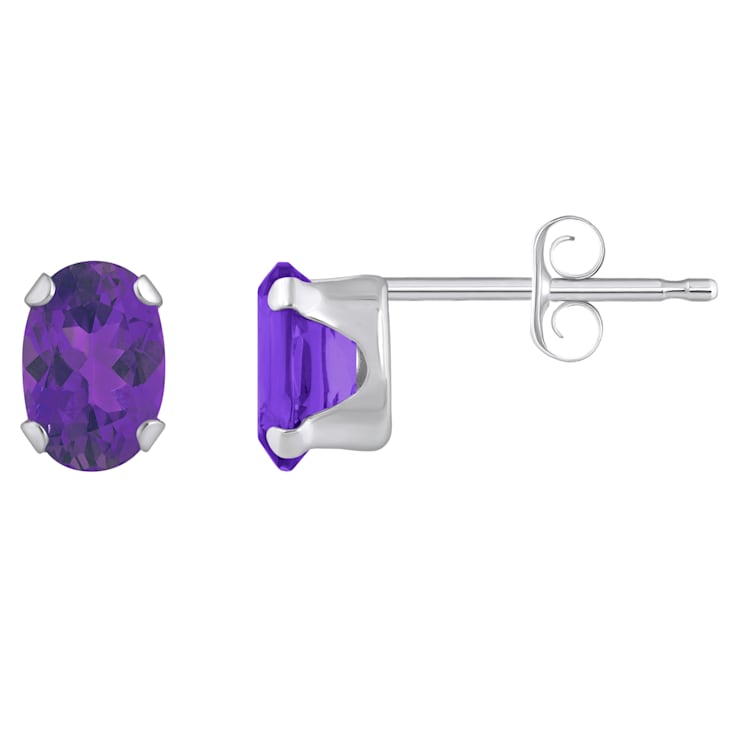 6x4mm Oval Amethyst Rhodium Over 10k White Gold Stud Earrings