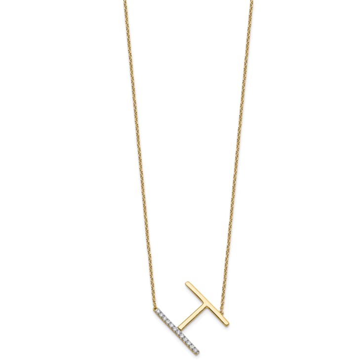 14k Yellow Gold and Rhodium Over 14k Yellow Gold Sideways Diamond
Initial H Pendant 18 Inch Necklace