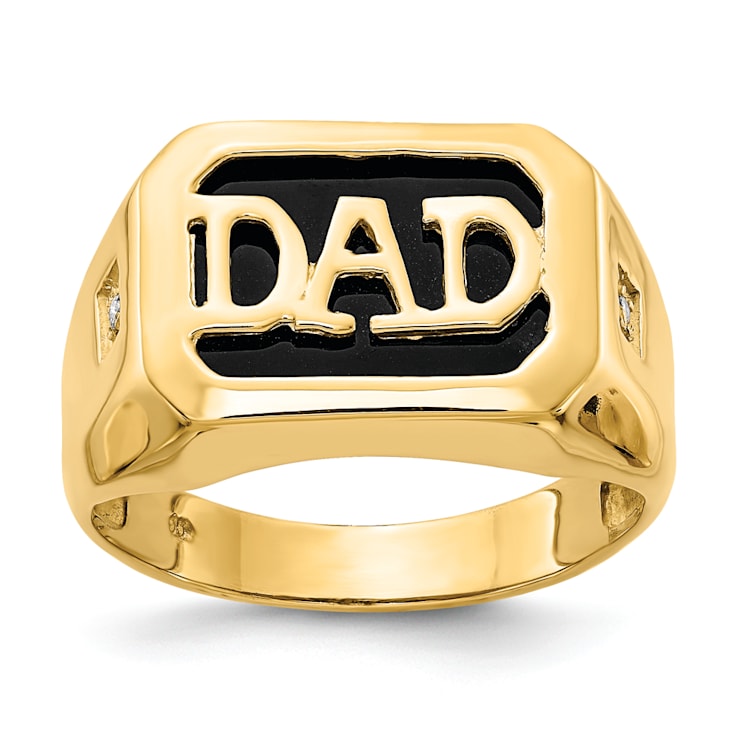 14K Yellow Gold AA Diamond Men's Onyx Dad Ring
