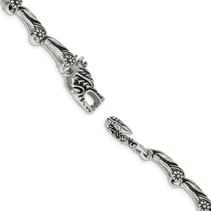 Stainless Steel Antiqued Dragon 8.25-inch Bracelet
