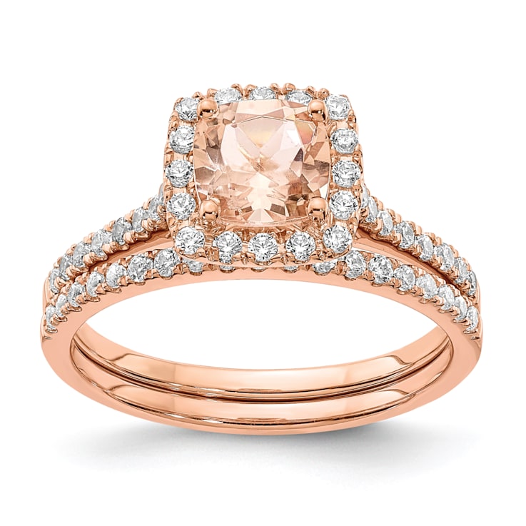 14K Rose Gold Morganite Diamond Halo Engagement Ring 1.09ctw