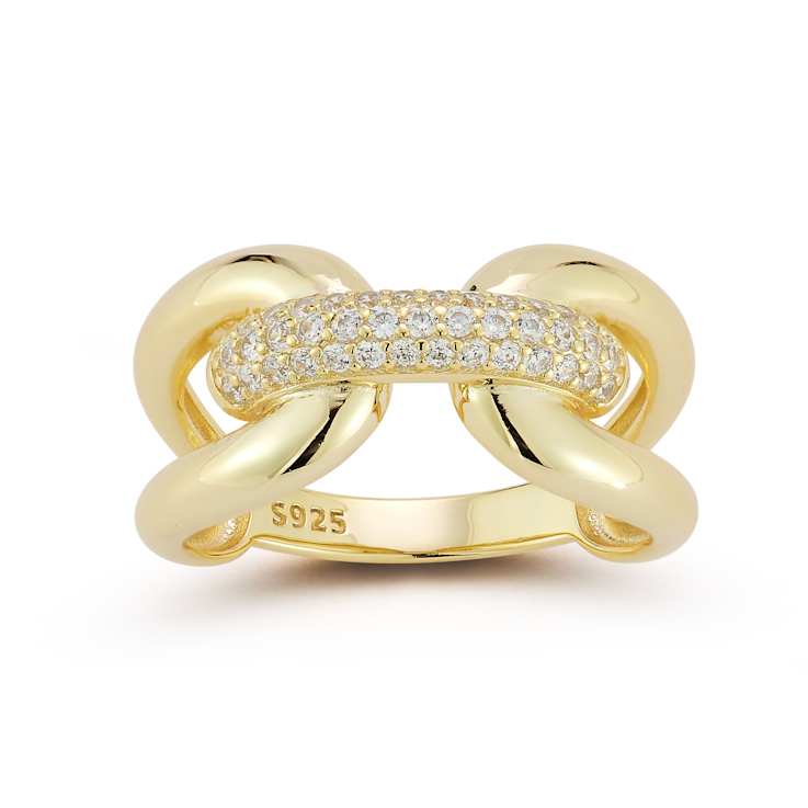 Sterling Statements 14K Yellow Gold Over Sterling Silver Pave Bold Link Ring