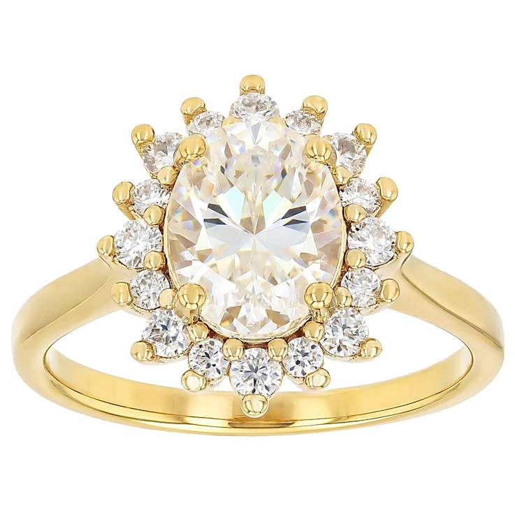 Diamond Simulant Oval And Lab-Created Moissanite Ring In 18K Gold Over
Sterling Silver 2.87ctw