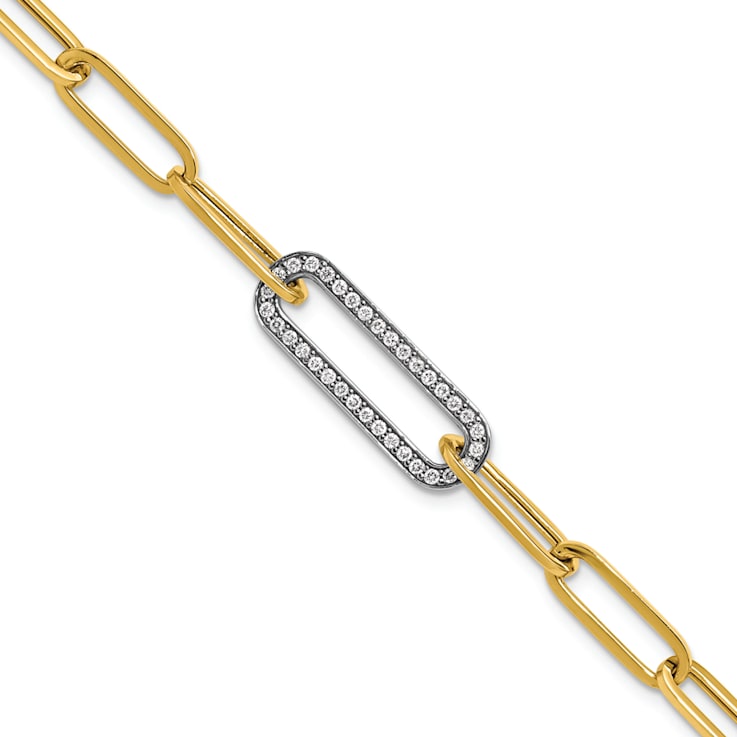 14K Yellow Gold with White Rhodium Diamond Paper Clip Link 7.5-inch
Bracelet 0.33ctw
