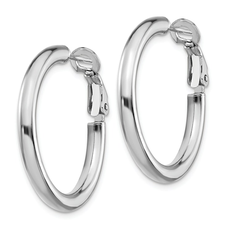 Rhodium Over 14k White Gold Polished 1 1/16" Round Hoop Earrings