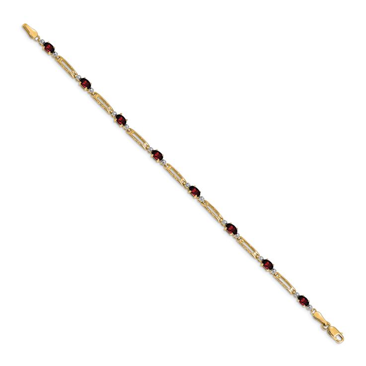 10k Yellow Gold and Rhodium Over 10k Yellow Gold Diamond and Garnet Bracelet