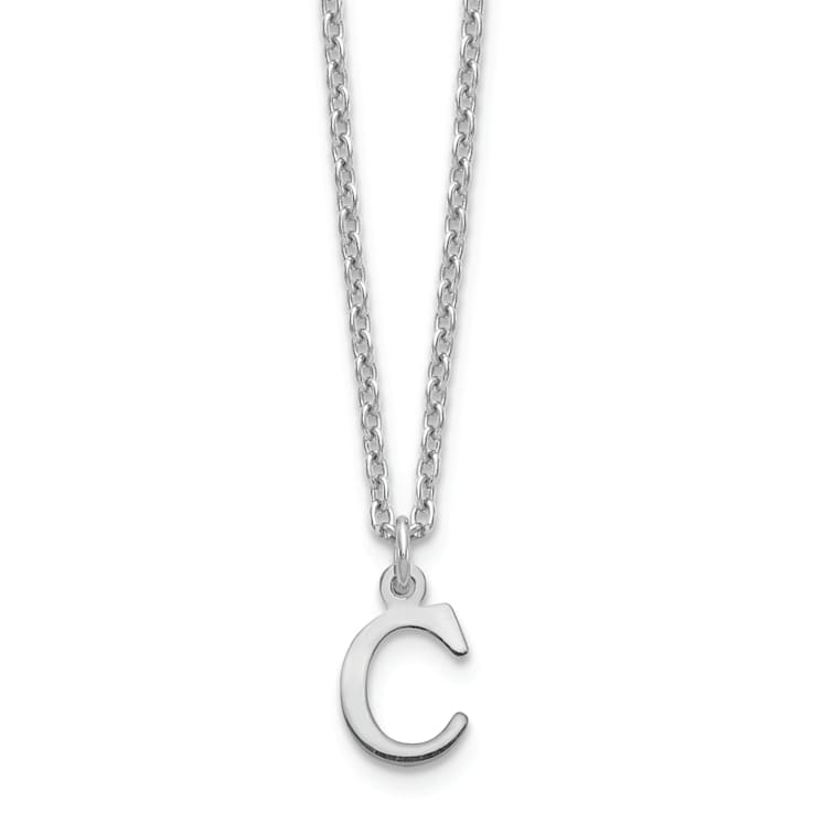 Rhodium Over Sterling Silver Cutout Letter C Initial Necklace