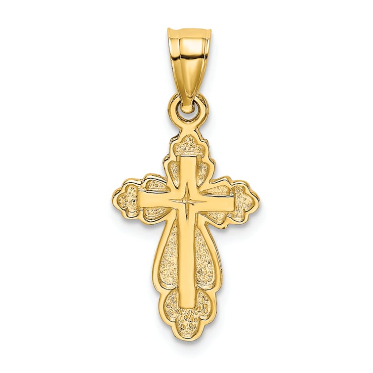14k Yellow Gold Solid Polished and Textured Cross Pendant