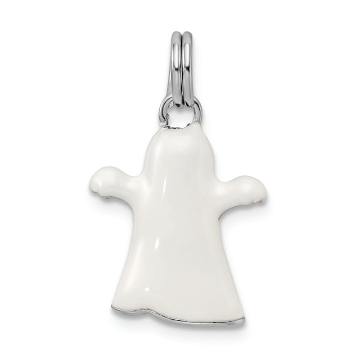 Rhodium Over Sterling Silver White Enamel Ghost Charm