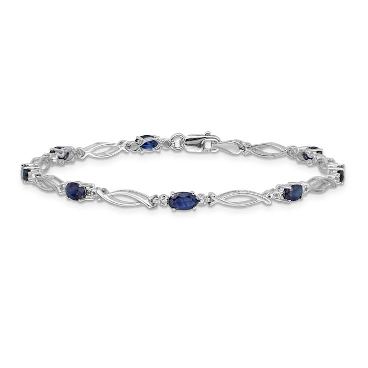 Rhodium Over 10k White Gold Diamond and Sapphire Bracelet