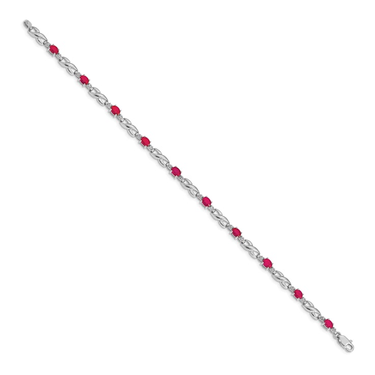 Rhodium Over 14k White Gold Diamond and Ruby Bracelet