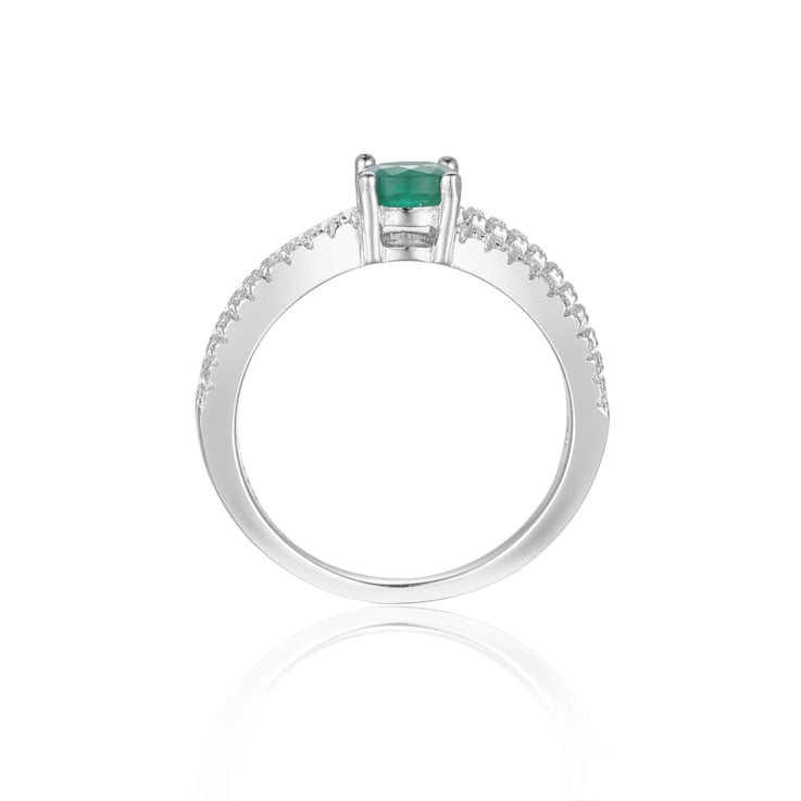 Round Emerald with White Sapphire Accents Sterling Silver Split Shank
Ring, 0.60ctw