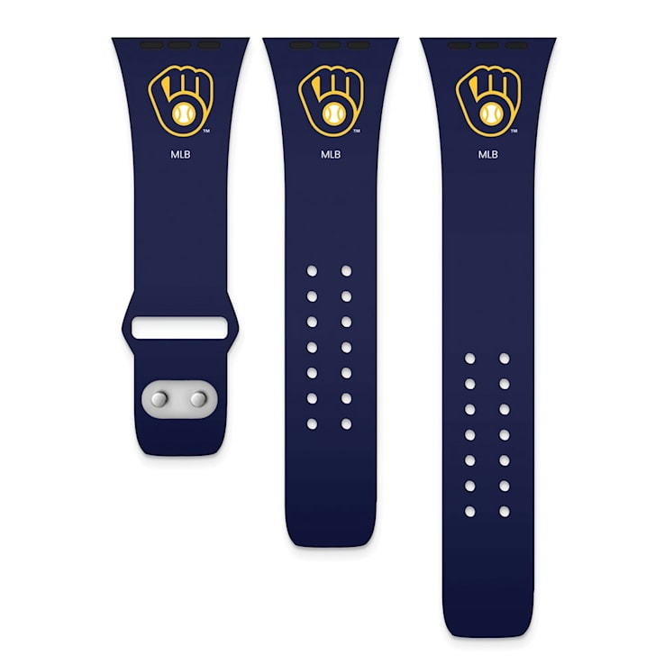 Gametime MLB Milwaukee Brewers Navy Silicone Apple Watch Band (42/44mm
M/L). Watch not included.