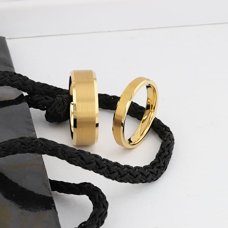 HONOR Gold-Plated Tungsten Beveled Polished Edges Flat Ring with Brushed
Center 8mm