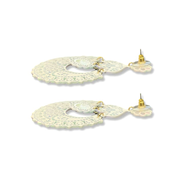 White Iridescent Filigree Drop Floral Earring