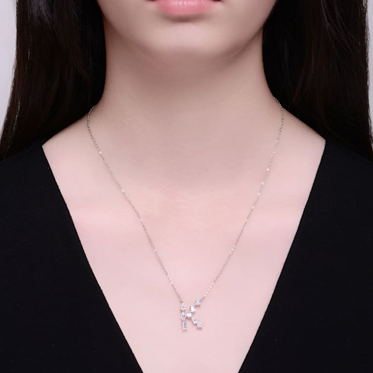 Initial K Mixed Cut CZ Pendant Necklace In Sterling Silver 18 Inch