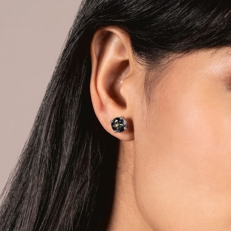 Multi-color Cubic Zirconia 14k White Gold Studs With Velvet Gift Box 4ctw