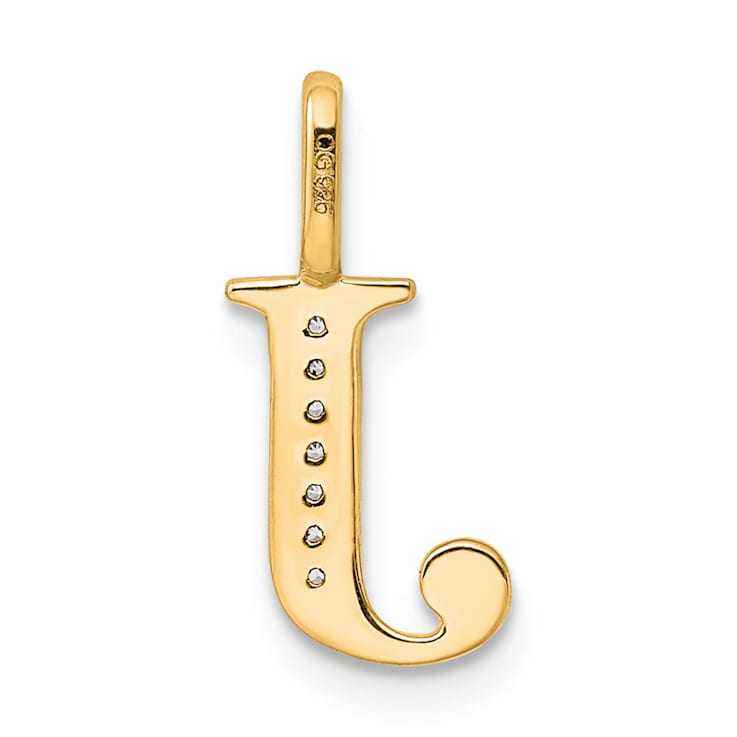 14K Yellow Gold Diamond Letter J Initial Pendant